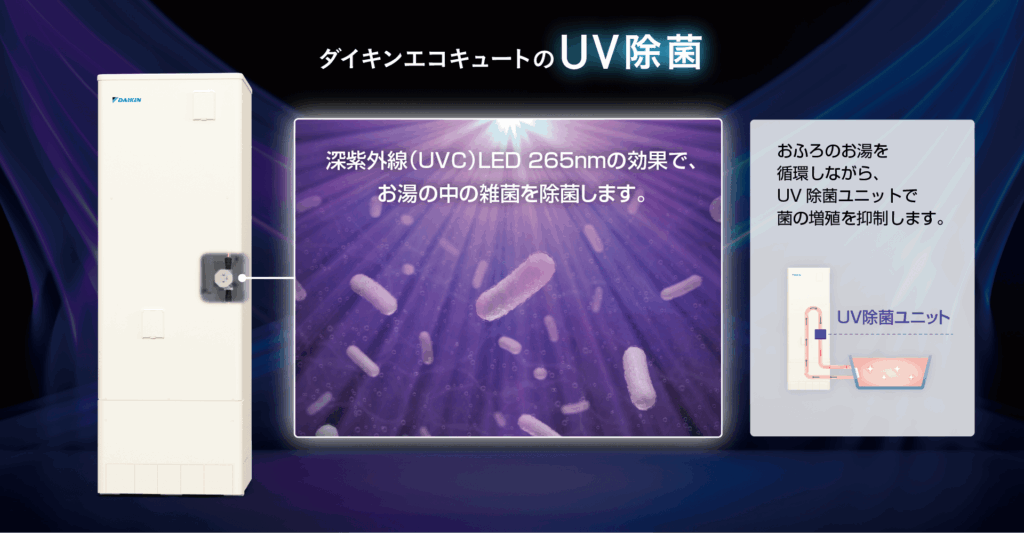 除菌効果に優れた遠赤外線でお風呂のお湯を除菌　おゆぴかUV画像